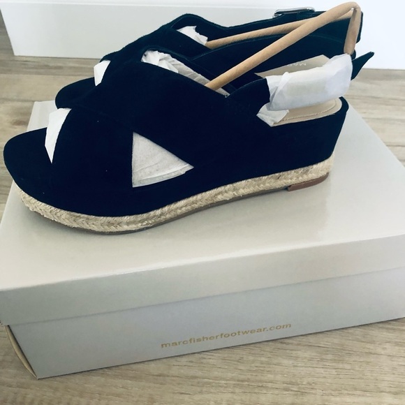 Marc Fisher Womens Flama Black Suede Criss-Cross Front Espadrilles Shoe… - Picture 3 of 5